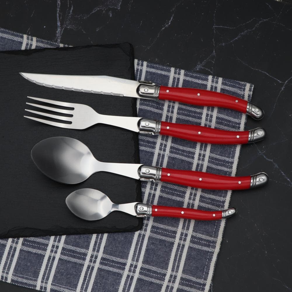 Jaswehome 4pcs Stainless Steel Cutlery Set Laguiole Dinner Knife Fork Spoons Steel Utensil Tableware Dinner Set Dinnerwares red