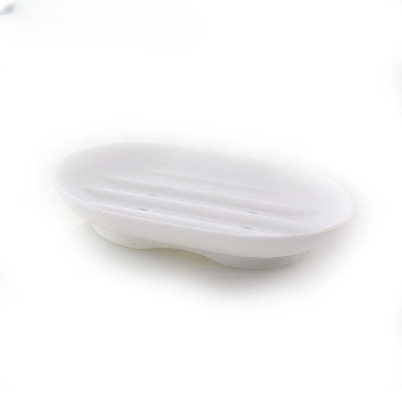 Silicone Soap Dish Soap Dish Oval Soap Drain Rack Soap Holder Soft Round Soap Box No Holes Punched 11.5x8x2.5cm white