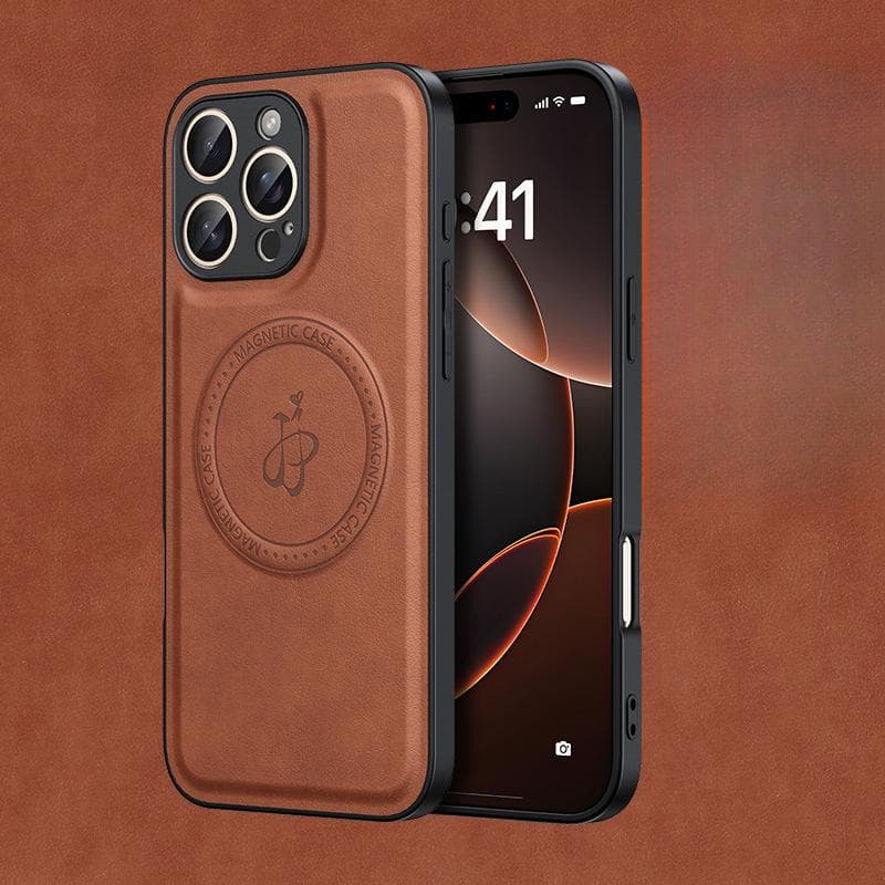Applicable To IPhone16E Leather Pattern Magnetic Suction Mobile Phone Case Apple 15PRO Folding Bracket 14 Anti-fall Protection Case iPhone12pro