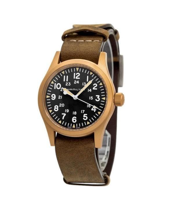 Hamilton Khaki Field Mechanical Bronze Leather Strap Black Dial H69459530 Men's Watch black