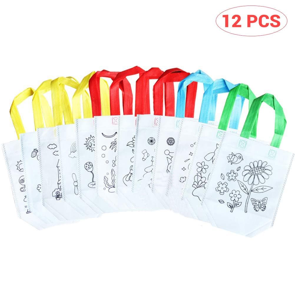 12Pcs DIY Graffiti Tote Bag Non Woven Grocery Bags for Children Arts and Crafts Color Filling Party white