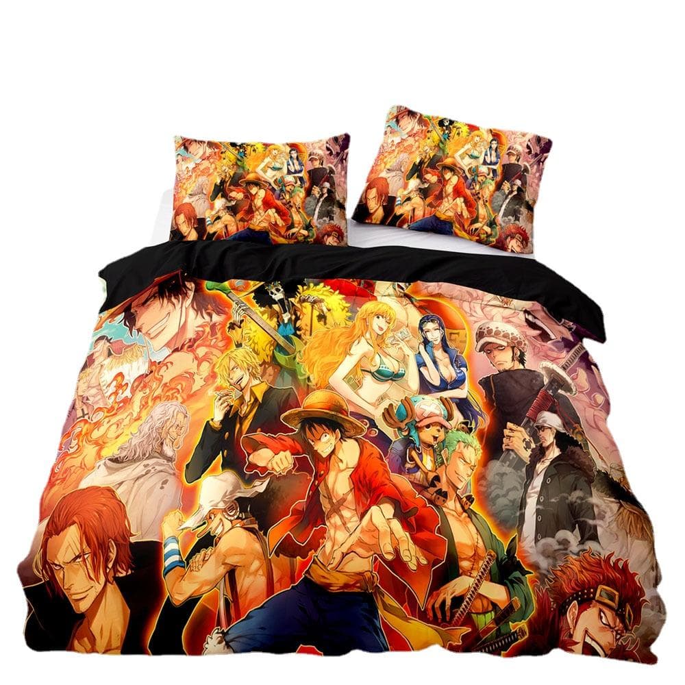 Anime One Pieces Bedding Set Luffy Duvet Cover 3D Printing Quilt Cover Pillowcase Suit Kids Gift 135x200cm-2pcs