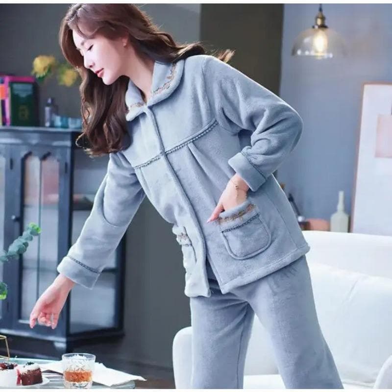 Thick Autumn Winter Warm Flannel Women Pyjamas Sets Long Sleeve Pijama Sleepwear Flannel Women Pajamas Set Home Wear 2XL