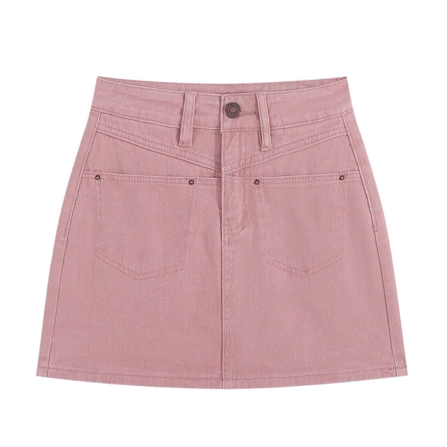 Denim Short Skirt for Women with Large Size High Waist Slimming Hips Covering Hips A-shaped Anti-exposure Hip-covering Skirt S pink