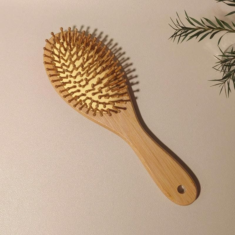 1pc Oval Bamboo Air Cushion Comb, Natural Bamboo Brush, Suitable For Thick/Thin/Curly/Dry Hair, Unisex, Scalp Massage, Anti-Static Hair Brush