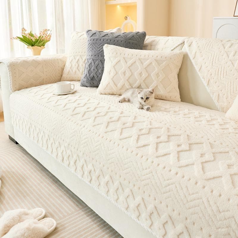 Soft Winter Warm Plush Sofa Covers Slipcovers Sofa Towel Non-slip Couch Cover for Living Room 70x90cm white