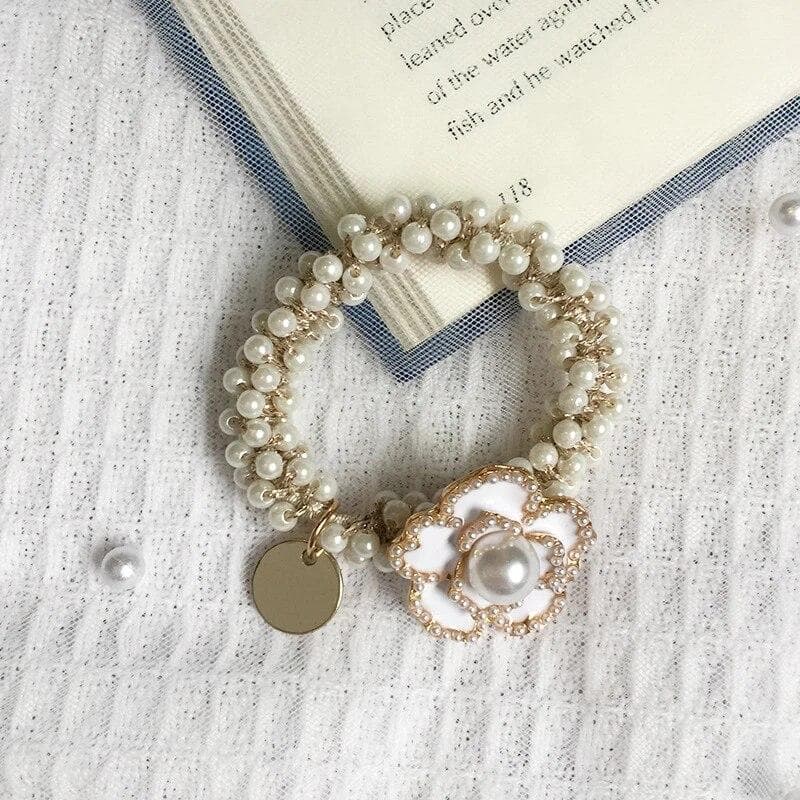 Pearl Hair Ropes Bead Ponytail Holders Hair Accessories For Women and Girls Hair Ties Elastic Hair Band 1pcs white