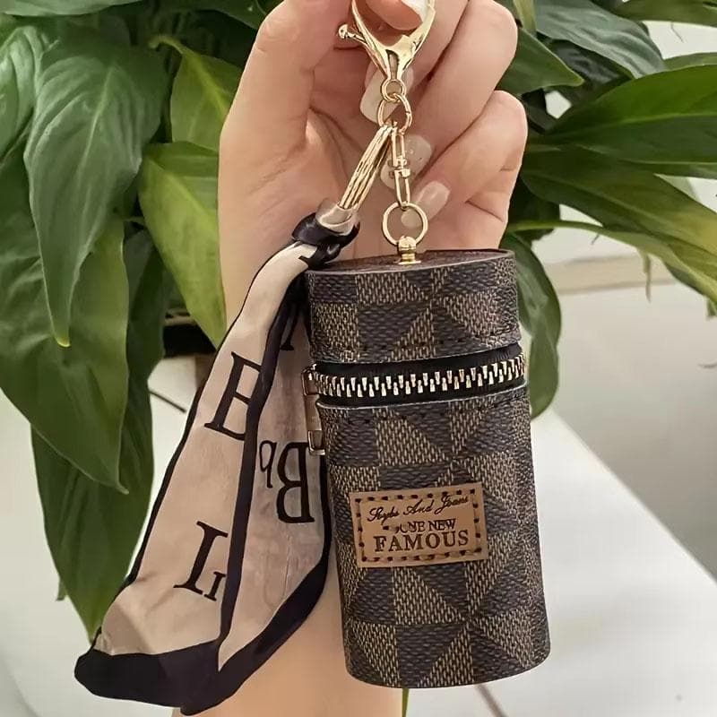 Mini Retro Coin Purse, Classic Pouch With Scarf Decor, Zipper Portable Multifunctional Lipstick Bag Vintage Flower Leather brown