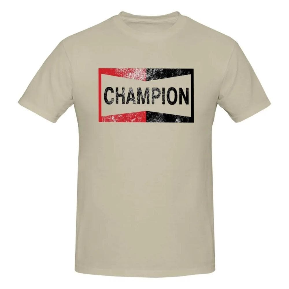 Round neck cotton short sleeved T-shirt with retro champion logo L khaki