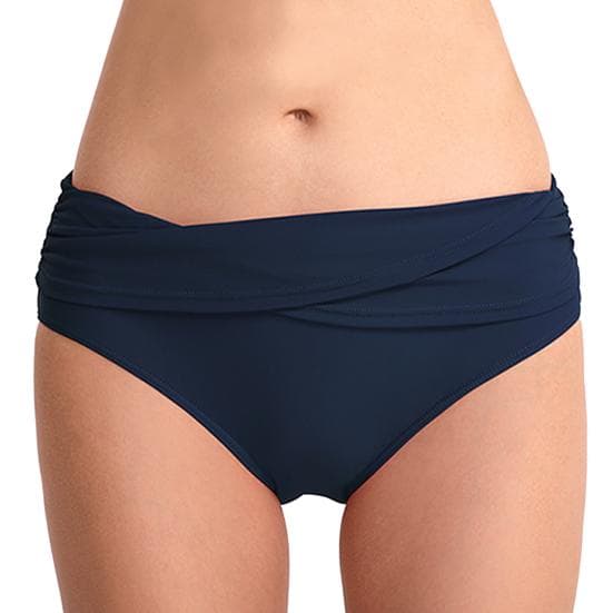 Women Mid Rise Bikini Bottoms Full Coverage Ruched Tankini Swimsuit Briefs Tummy Control M navy blue