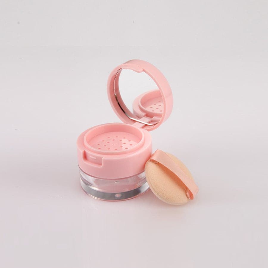 5g Compact Portable Loose Powder & Honey Powder Makeup Case with Powder Puff, Equipped with Mirror, Travel Container pink