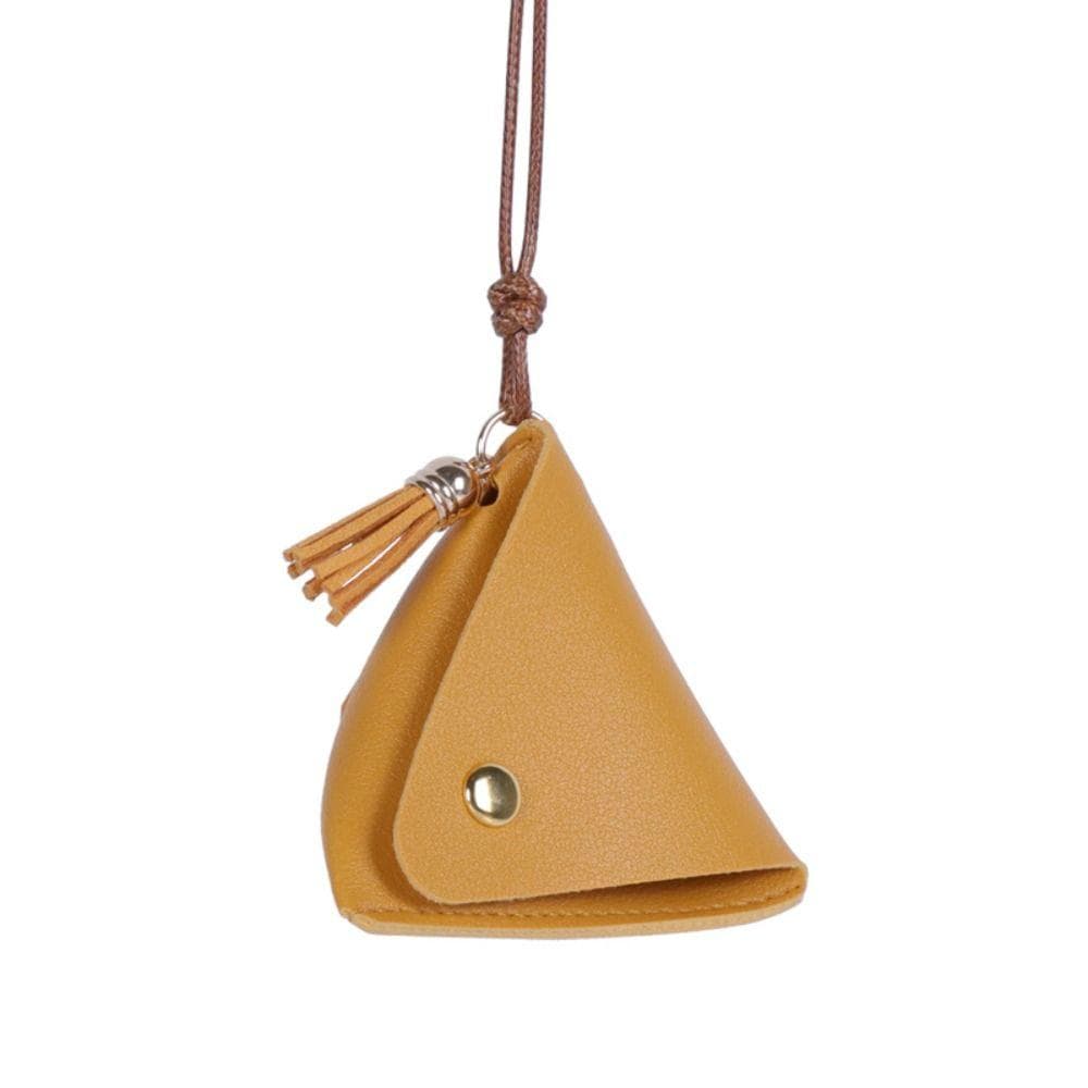 New Triangular Coin Purse Leather Storage Bag Snap Button Coin Change Control Card Small and Cute Snap Button Storage Bag Wallet yellow