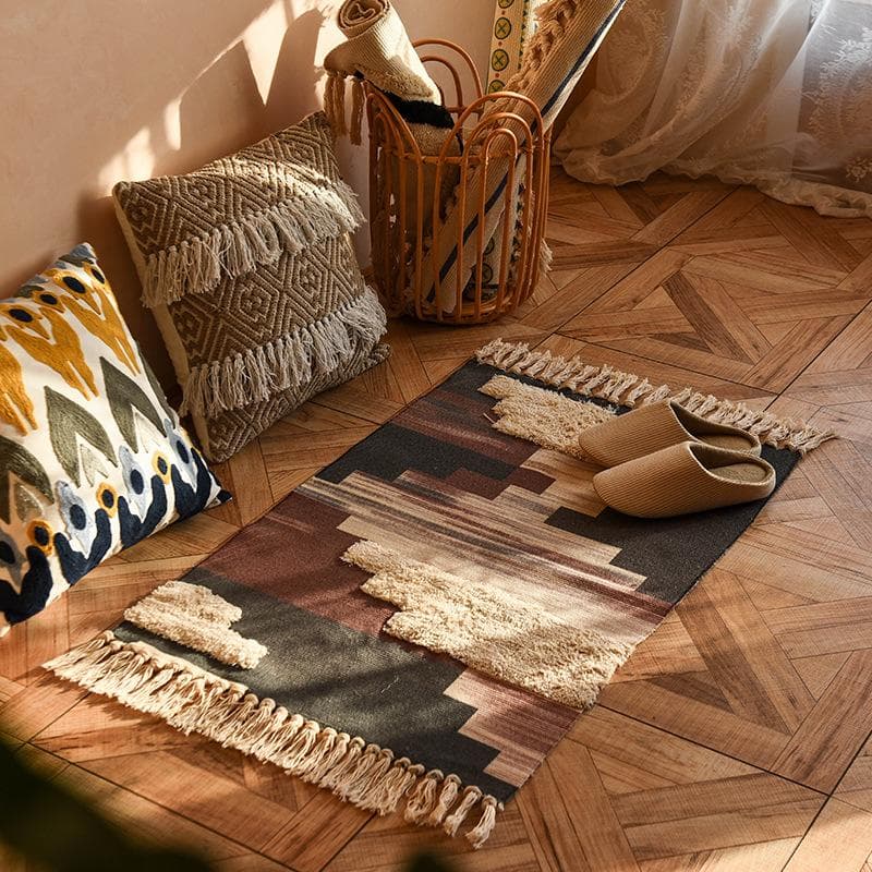 Nordic Tassel Knit Rug Ethnic Carpet Small Rug 60x90cm Bedroom Kitchen Rugs Living Room Washable Mat Boho Retro Home Decoration 60x90cm 23.6x35.4in
