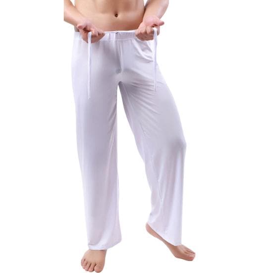 Men Yoga Pants Drawstring Sports Breathable Pure Color Men Sports Trousers Men Garment M white