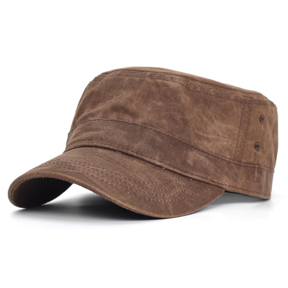 Waxed Canvas Cotton Military Caps Men Waterproof Cadet Army Cap Unique Design Vintage Flat Top Hat Adjustable 56-59 cm dark brown
