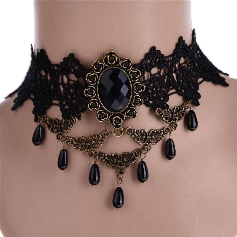 Gothic Retro Ladies Black Pendant Lace Choker Chain Jewelry Necklace