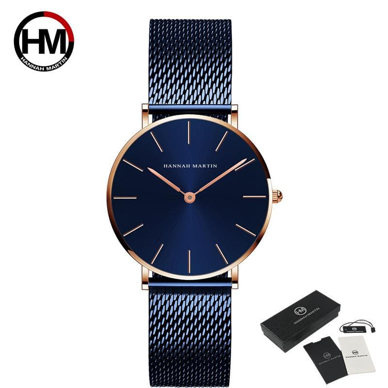 Hannah Martin Women’s Quartz Watches 3ATM Waterproof Luxury Crystal Women Bracelet Top Brand Fashion Ladies Quartz Watch Steel Female Wristwatch blue
