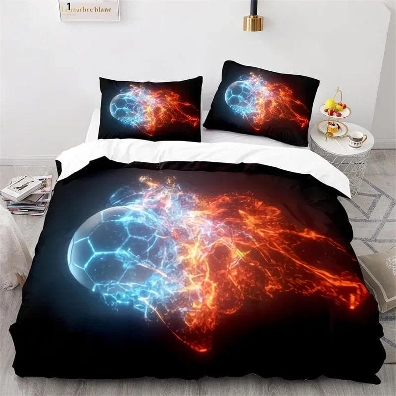 3D Soccer Duvet Cover Set King Queen Boys Watercolor Football Bedding Set Youth Sports Theme Quilt Cover For Child's Dorm Room US Twin 173x218cm