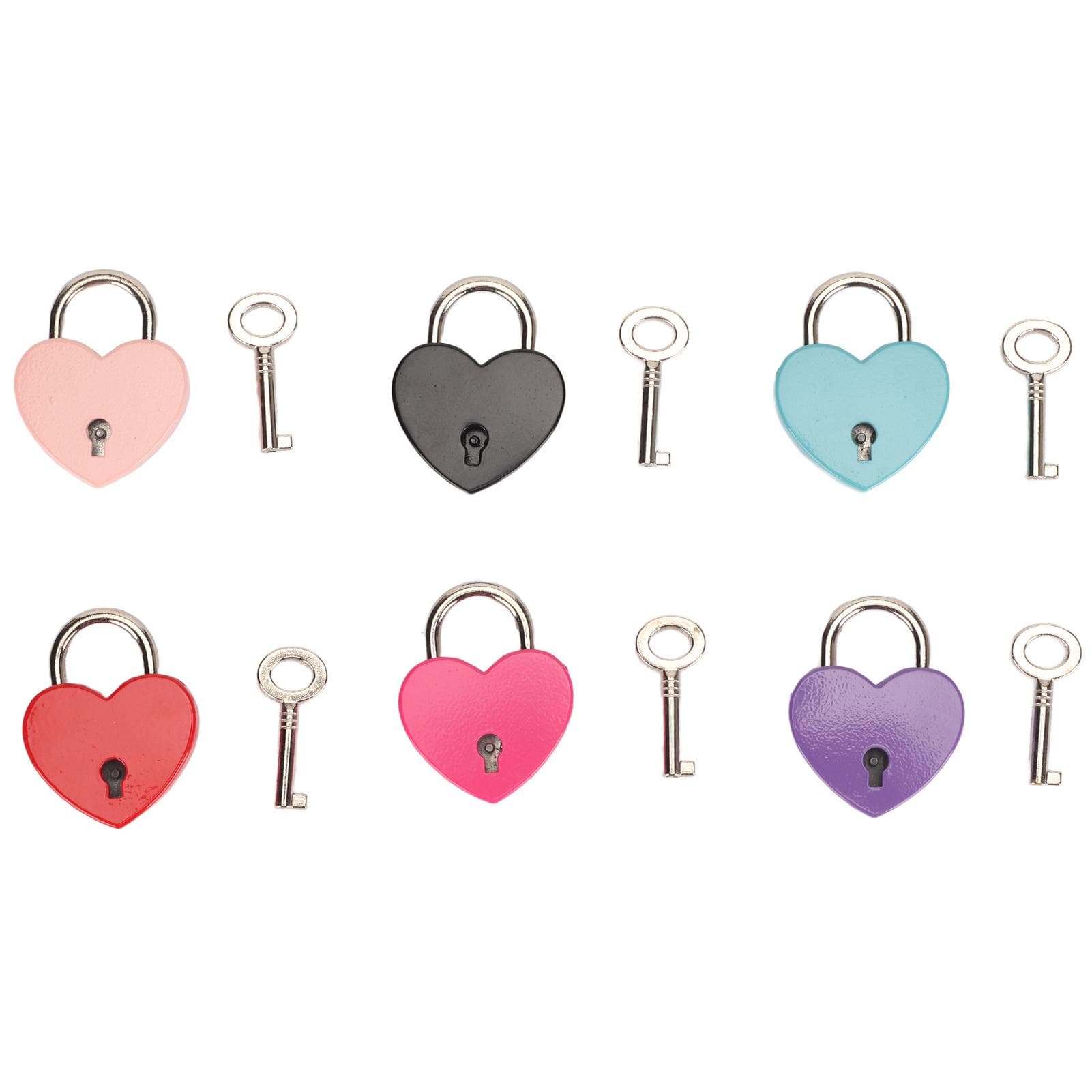 6Pcs Heart Padlocks Assorted Colors Zinc Alloy Multi Purpose Portable Diary Lock with Keys for