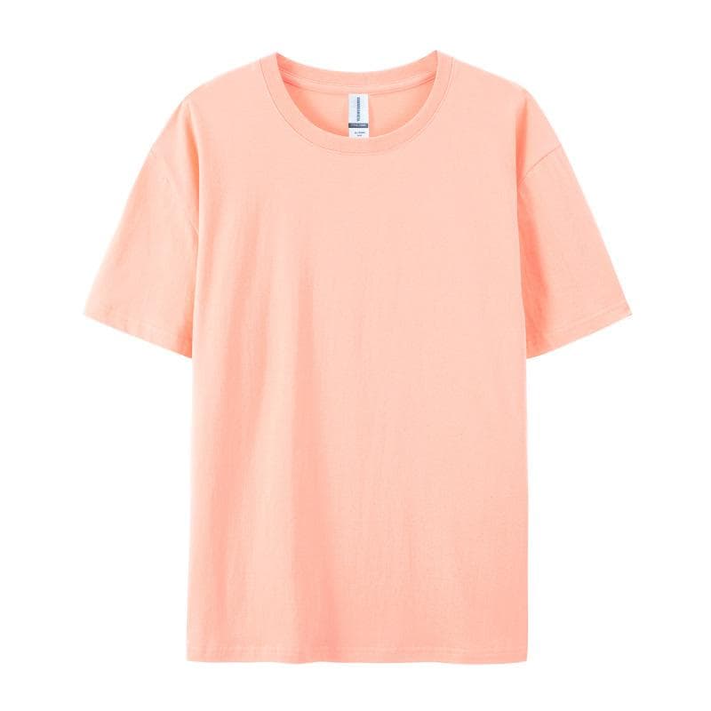 Cotton Short-sleeved T-shirt Men's Fashion Trend Black and White Clothing T-shirt Summer Men's and Women's Shirts with Pure Color Simple Match XL peach/pink