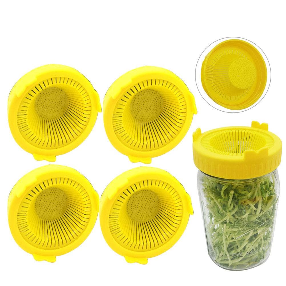 4Pcs Easy Rinse and Drain Plastic Sprouting Lids for Wide Mouth Jars yellow