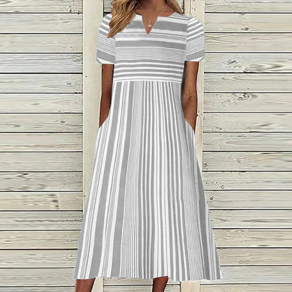HNXC Women's Fashion Summer Spring Short Sleeve V-Neck Casual Dresses XXXL gray
