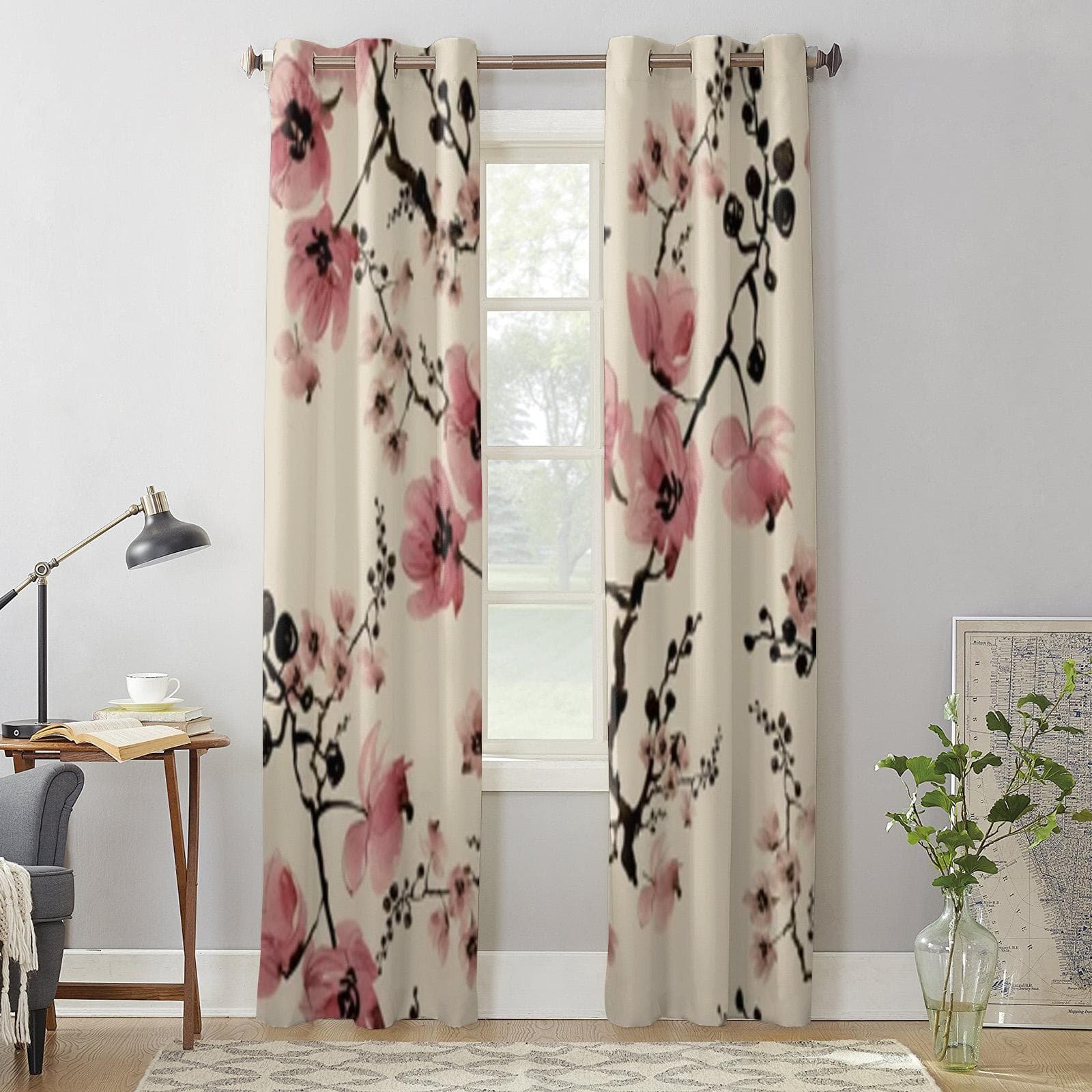 Beautiful Print Of Watercolor Flowers Window Curtains For Living Room Kitchen Modern Curtains Home Decor Blinds Drapes 135W x 60H(cm) x1