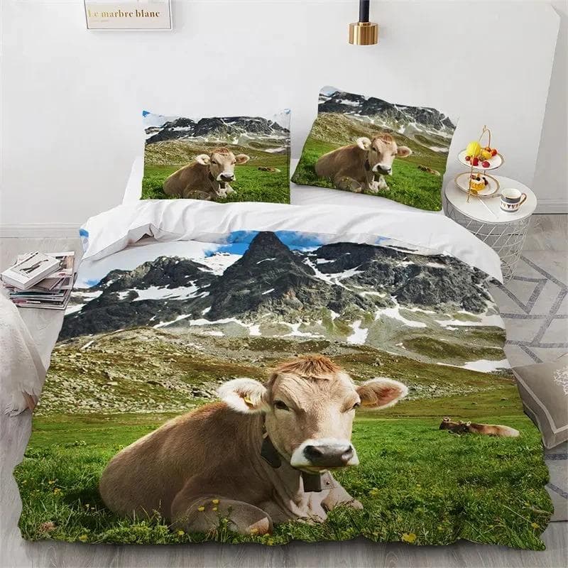Farmhouse Animal Duvet Cover Deer Elk Bedding Set Microfiber Cow Comforter Cover Full Twin Queen for Kids Adult Teen Room Decor AU Single 140x210cm