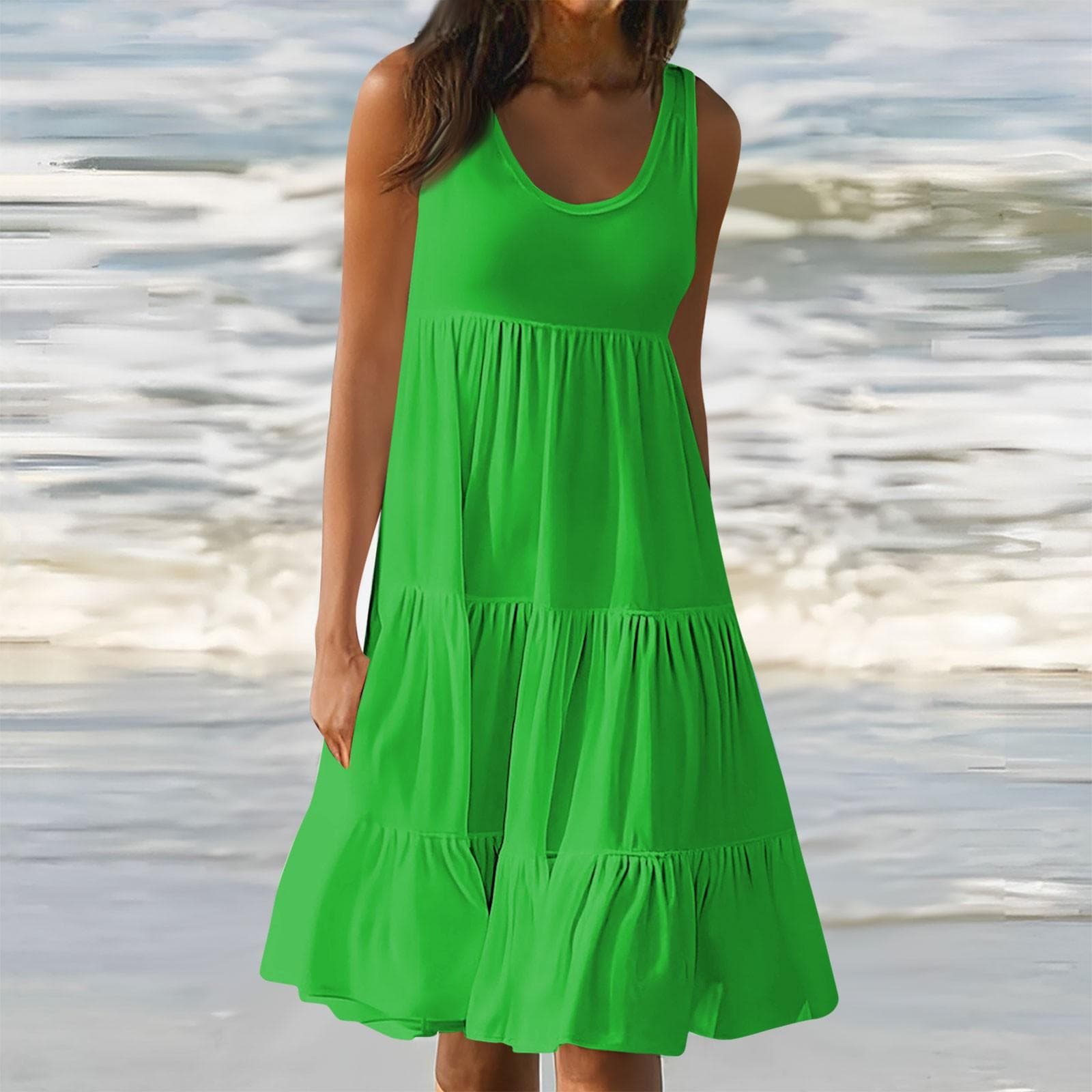 Women's Vest Dresses Summer Spring Pleated Bohemian Dresses Cute Sleeveless Flowing Beach Straight T-Shirt Tank Dresses Round Neck Dresses XL