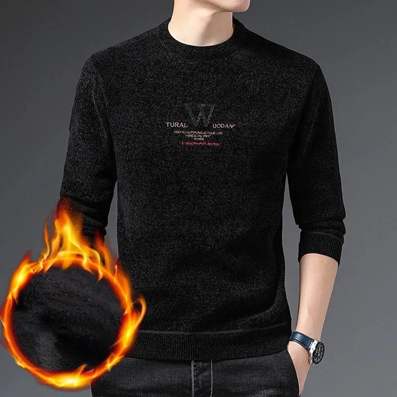Autumn and Winter Men's Sweaters Plus Velvet Thickened Warmth Loose Pullover Sweaters Suitable for Young and Middle-aged Men M black