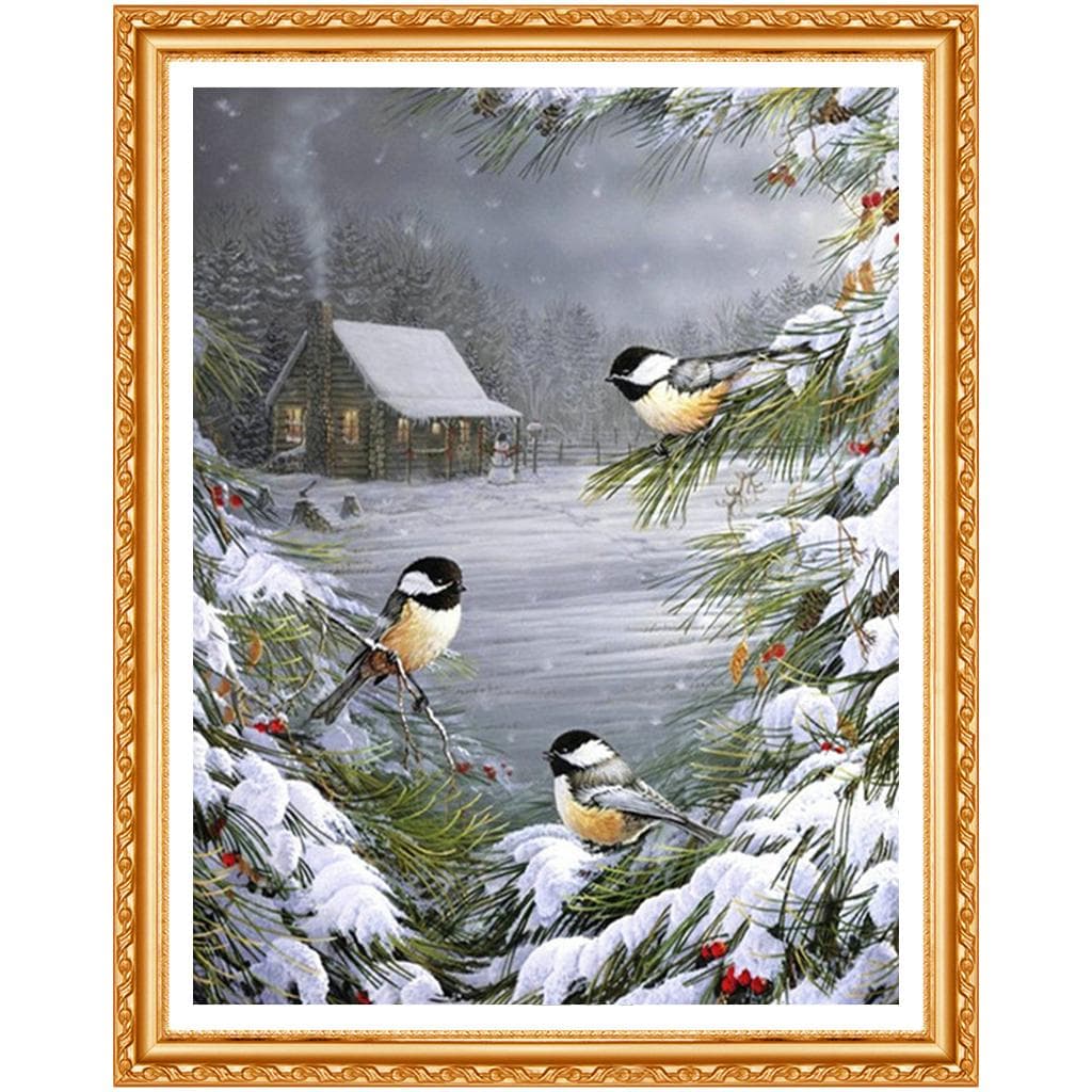 Winter Birds on Snow 5D of The Diamond Painting The Picture Pastes Diamond Embroidery 20X30CM