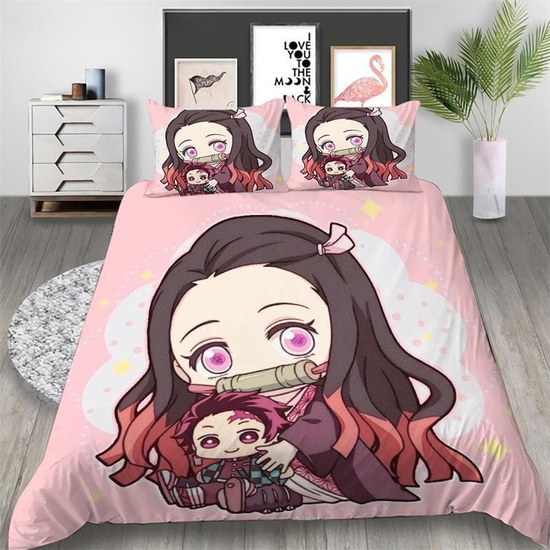 Japan Anime 3D Printed Kawaii Demon Slayer Bedding Set Duvet Covers Comforter Bedding Sets Bedclothes Bed Linen Home Textiles 180x210cm 3pcs
