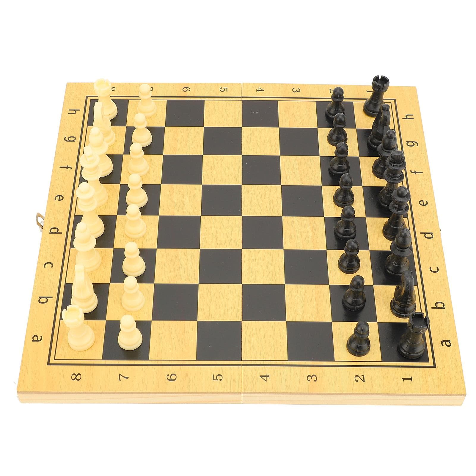 Wooden Chess Board Game Set 3 in 1 Foldable Board Chess and Checker Set for Kids Adult 39x39cm/15.35x15.35in