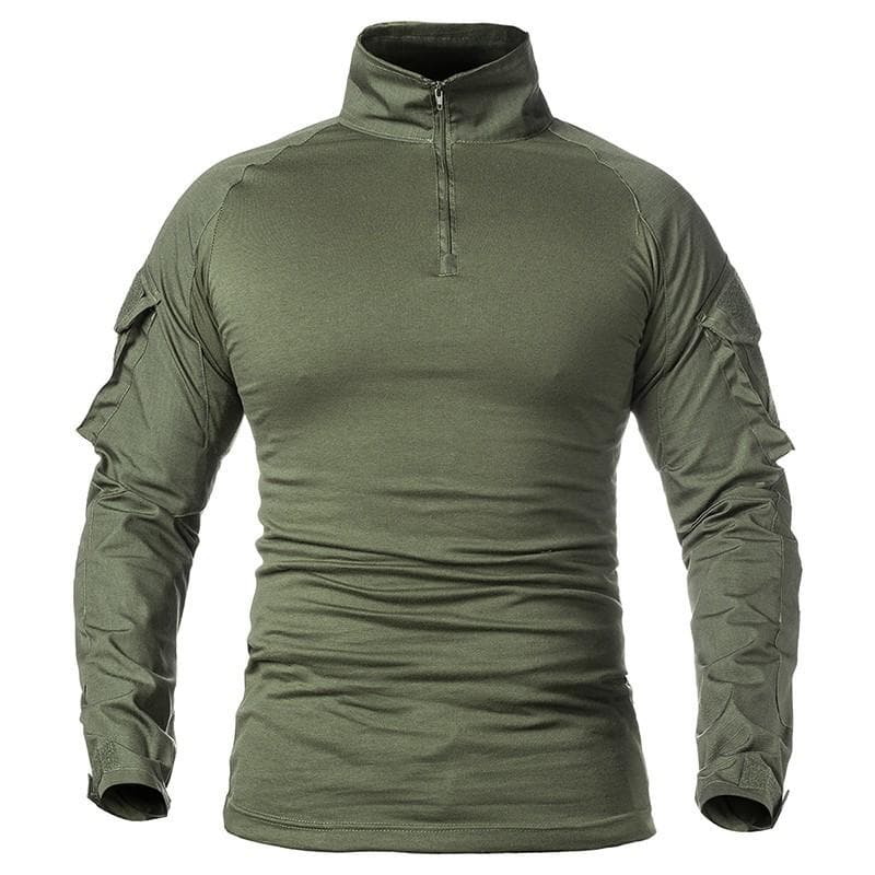 Men Army Uniform Long Sleeve Combat Shirts Solid Cotton Military Tactical T-Shirt M army green