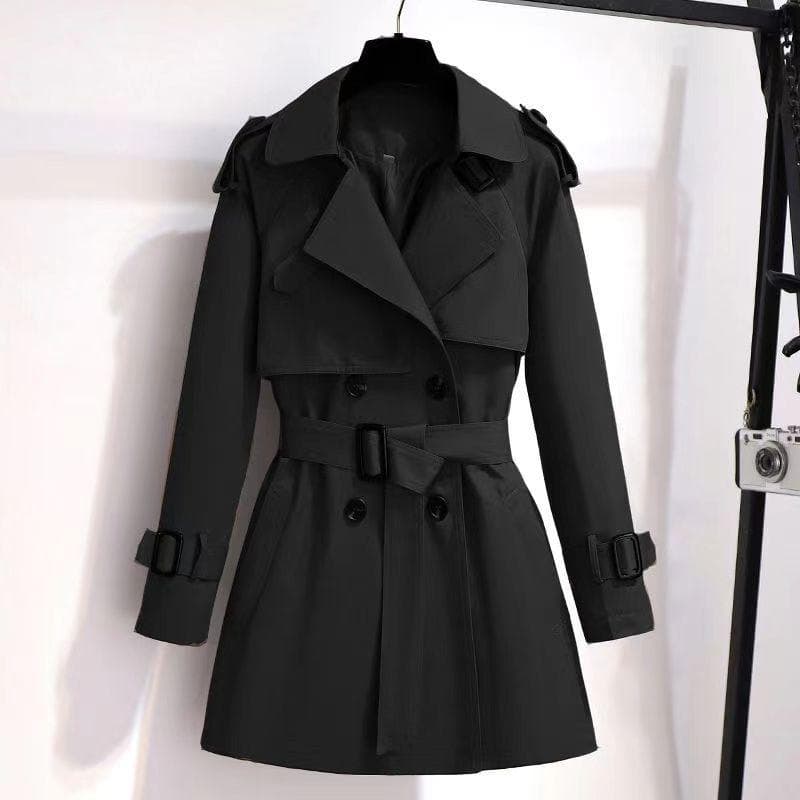Spring Autumn Short Windbreaker Women Middle Long Temperament New High Coat Trend XXL black