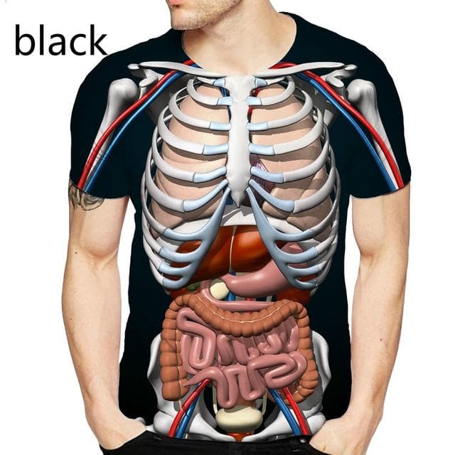 Educational Augmented Reality T-Shirt for Anatomy 3D Printed Round Neck Short-Sleeved T-Shirt Anime Funny Halloween Men T Shirt M black