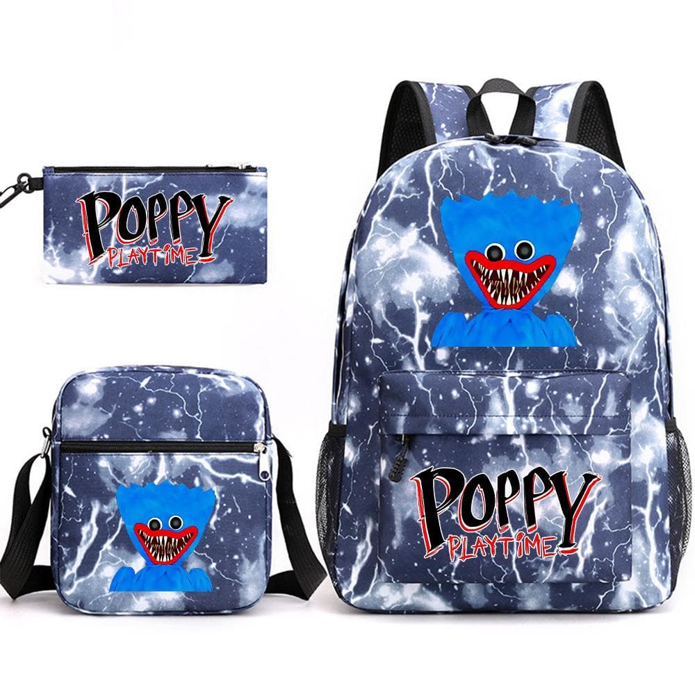 Friday Poppy Playtime Sausage Monster Doll Backpack Huggy Wuggy 3 PCS Set Book Bag for Boy Canvas Breathable Student School Bag One size