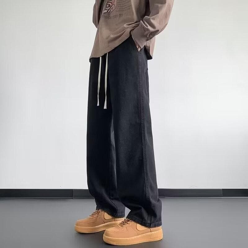 Men's Summer American High Street Trendy Pants Wide-leg Straight Loose Casual Trendy Casual Long Pants 5XL black