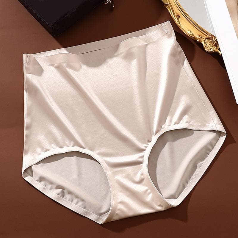 Women's Seamless Panties Anti-Bacterial Briefs High Waist Mulberry Silk Crotch Underpants XL light grey