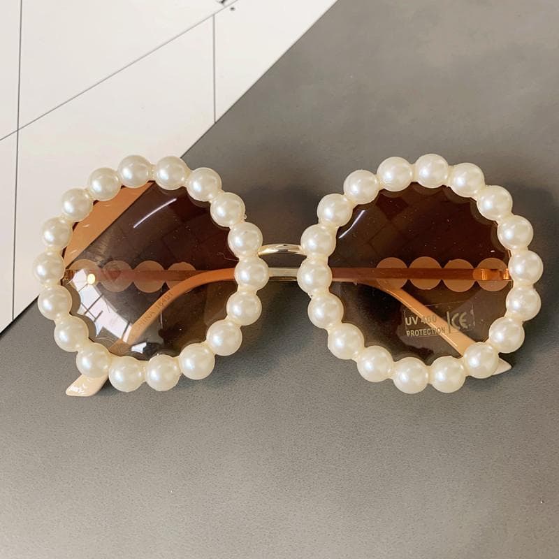 New Luxury Pearl Sunglasses Women Fashion Metal Frame Round Gradient UV400 Sun Glasses Designer Brand with pouch and cloth