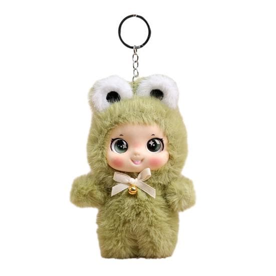 Doll Keychain Cute Vinyl Face Toy Soft Doll Collectible Fluffy Bag Charm for Wallet Backpack green