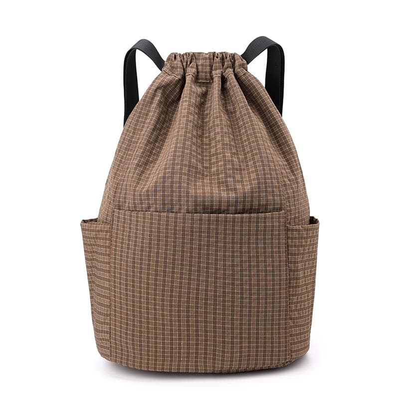 Drawstring Backpack Women's Lightweight Sports Fitness Bag Travel Backpack brown