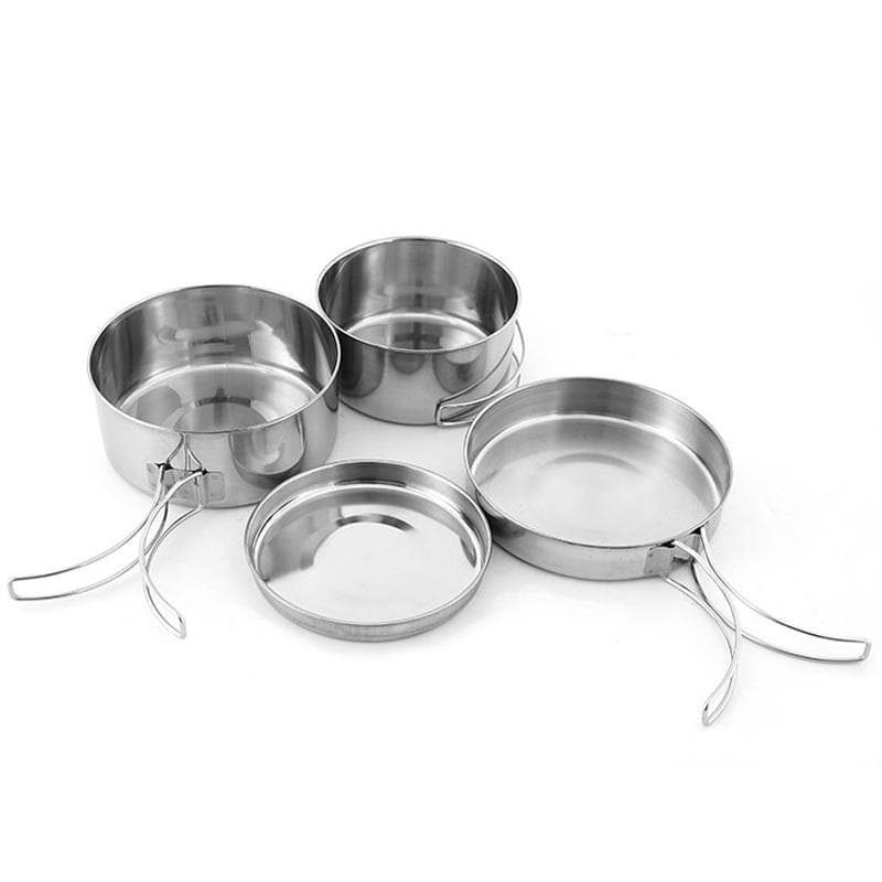 Outdoor Stainless-Steel Camping Cookware Set Hiking Backpacking Cooking Picnic Bowl Pot Set silver