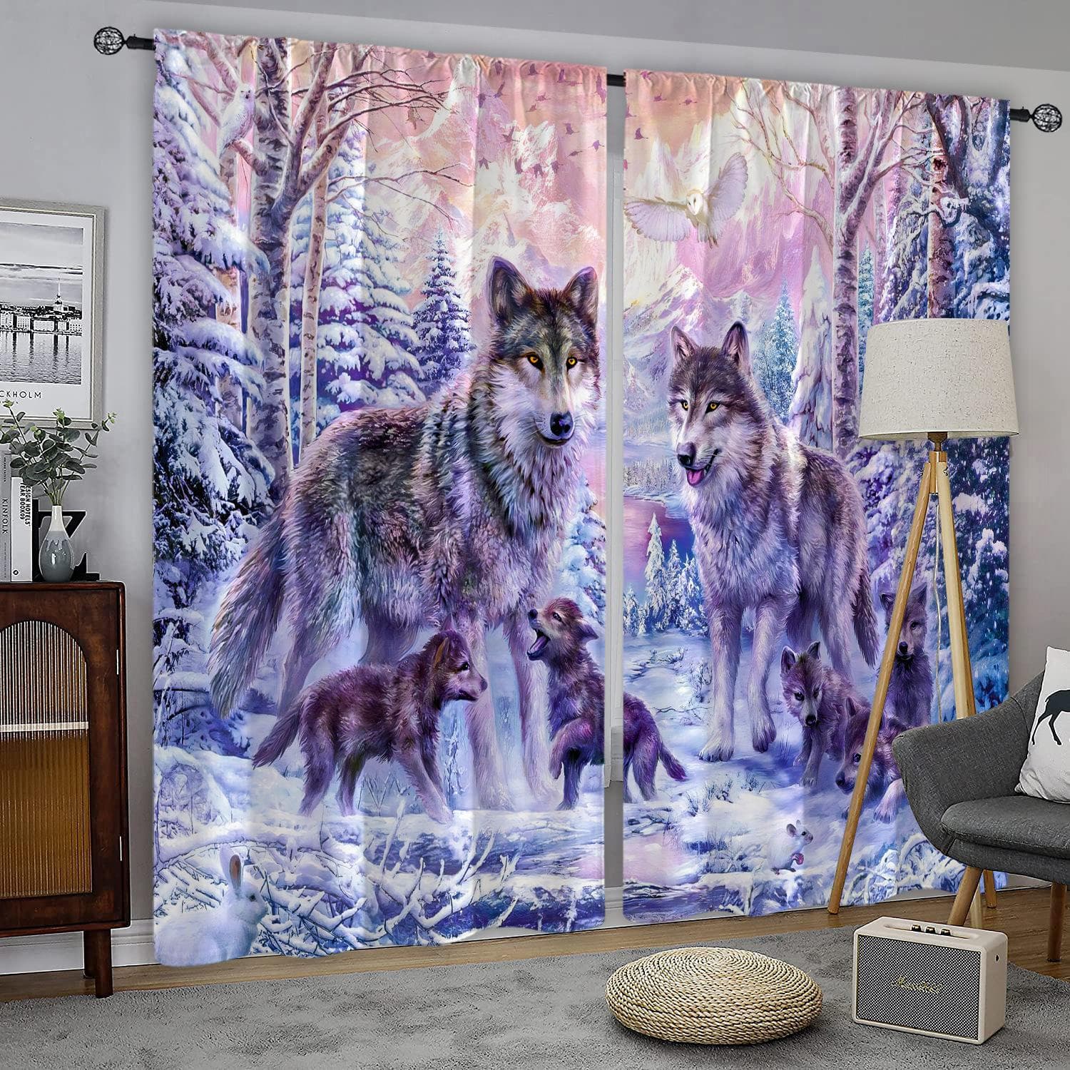 3D Wolves Animal Modern Curtains for Living Room Luxury Bedroom Kitchen Curtains Drapes Window Treatments 100W160H(CM)40x63in&Grommet Top
