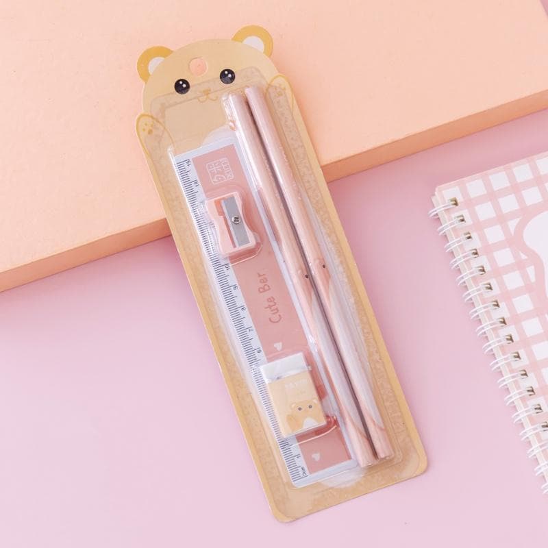5pcs/set Cute Animal Pencil Eraser Sharpener Ruler Set Gift Box Learning Stationery Set Children's Gifts