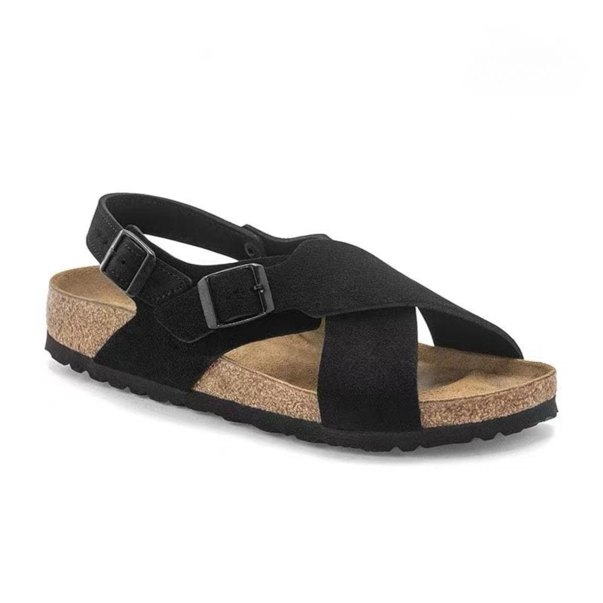 Summer New Buckle Fish Mouth Large Size Thick Bottom Large Size, Beach Cross Sandals for Women 38 black