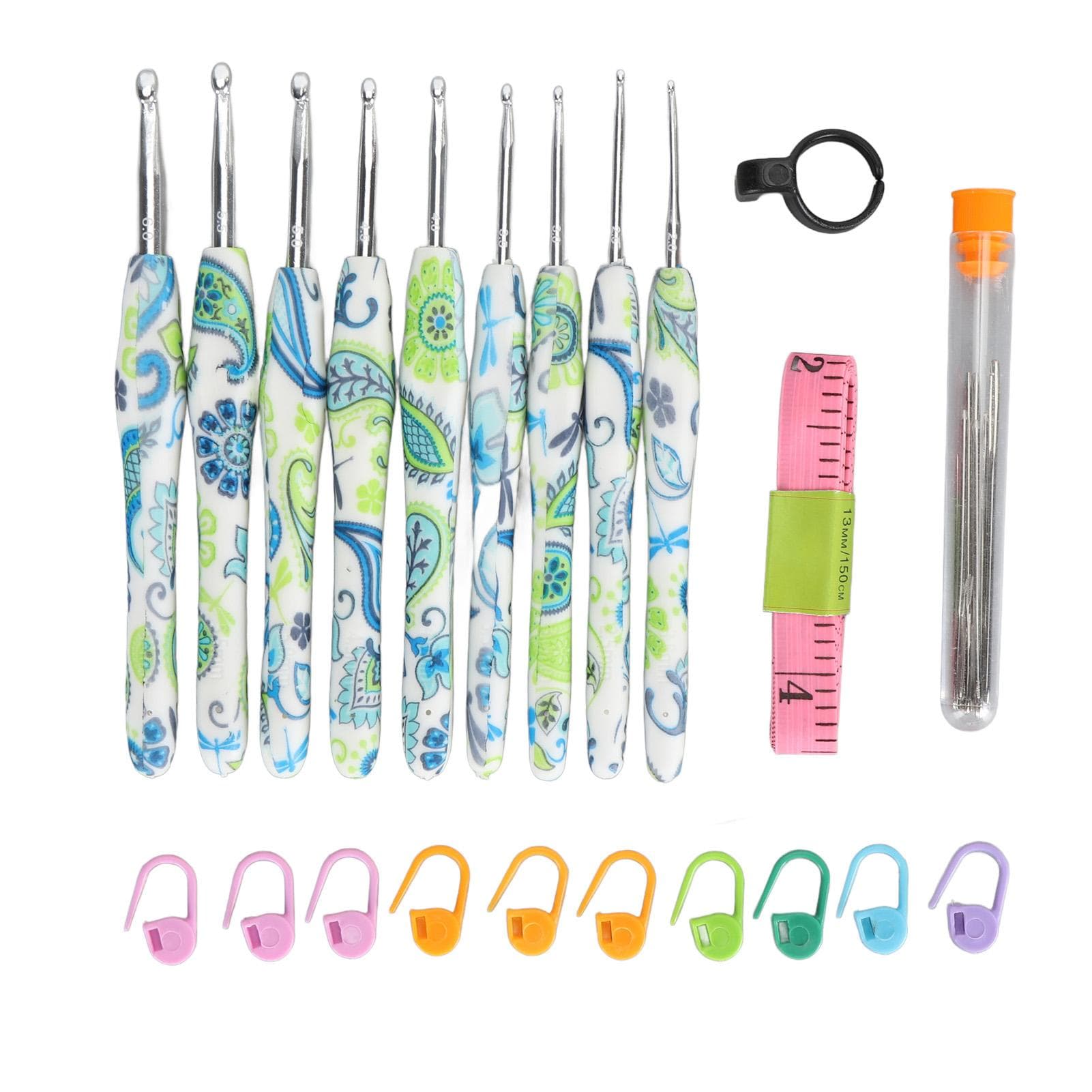 Crochet Hooks Set TPR Soft Grip Ergonomic Handle 9PCS Multicolor Crochet Hooks with PU Storage Bag