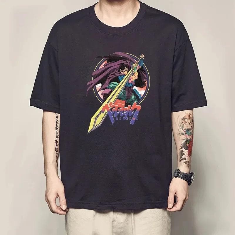Berserk T Shirts Guts Funny T Shirt Men Cool Manga Graphic T-Shirt Japanese Anime Women Cotton Harajuku Hip Hop Tees Y2k Tops L army green