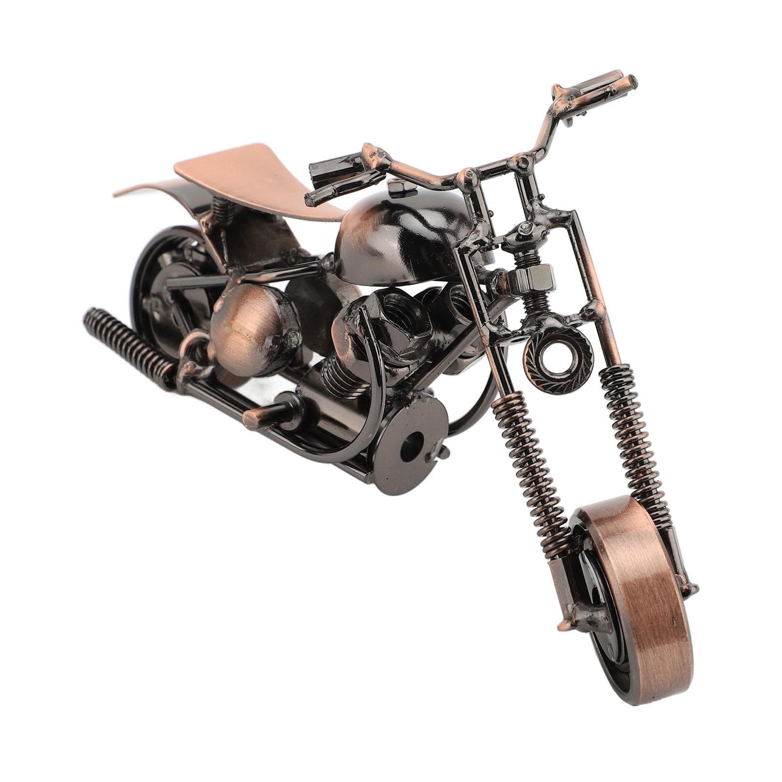 Metal Iron Motorcycle Model Ornament Statue Figurine with Moveable Head Wheels Home Office Shelf TV