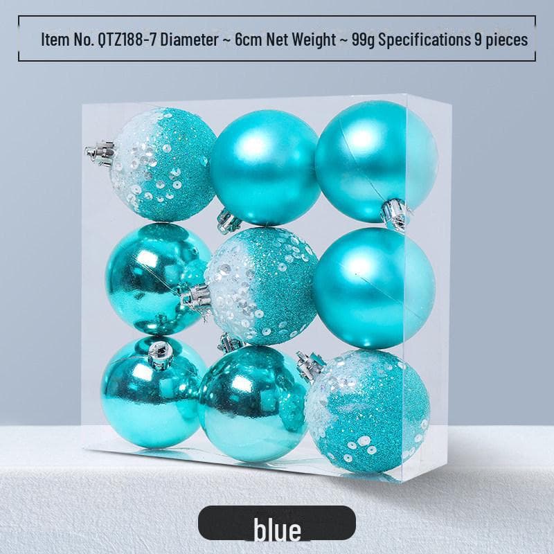 6cm Blue Christmas Tree Baubles - 9-Pack Gift Box Decoration